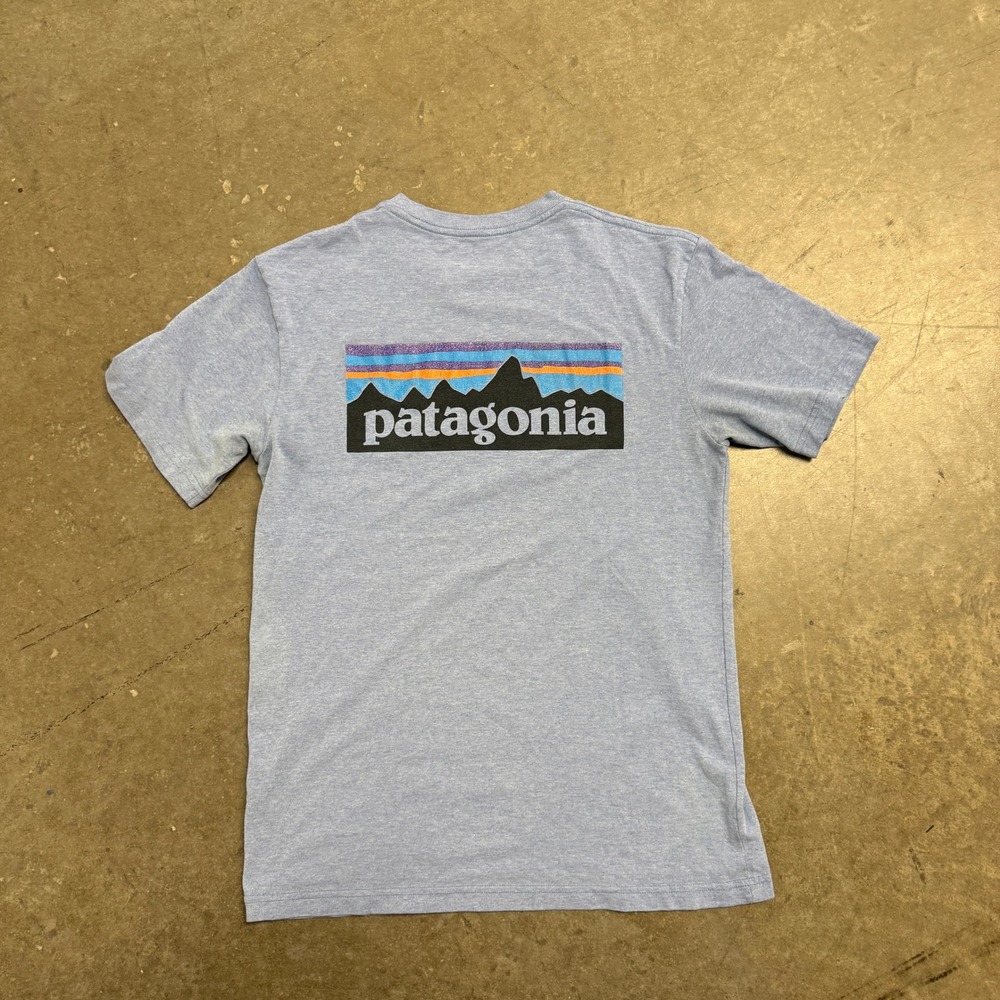 Patagonia P-6 Logo Responsibili-Tee Mens Small Blue Short Sleeve Graphic T-Shirt